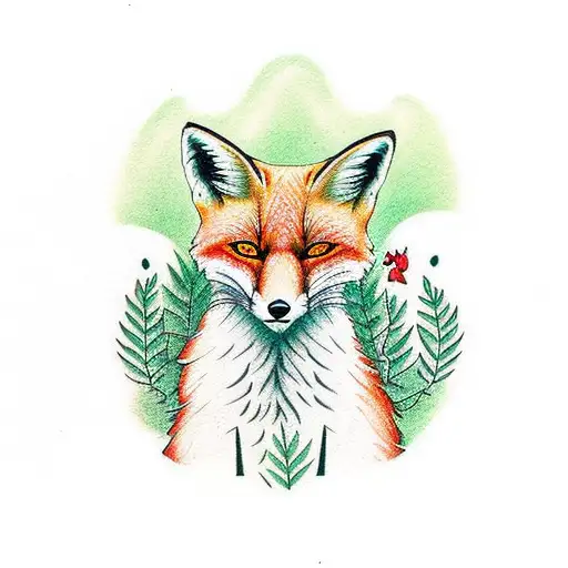 Red Fox Curled Up On Green Forest Floor