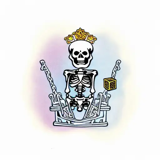 Skeleton Sitting On Throne Surrounded By Gold And Treasure