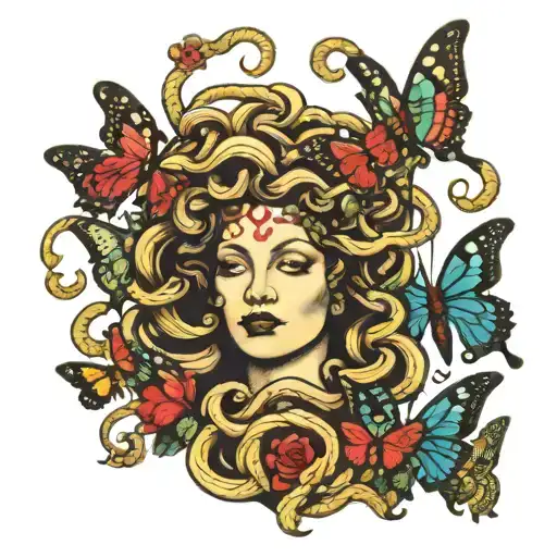 Medusa Surrounded With Butterflies