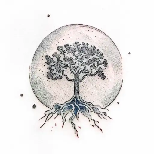 A Sketch-style Tattoo Of A Majestic Tree Growing Out Of A Construction Site