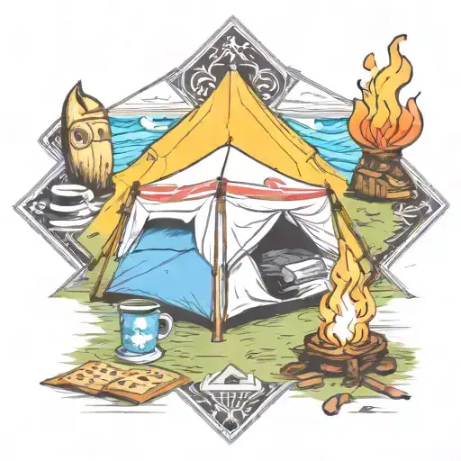 Tent Scrabble Game Coffee Fish Campfire