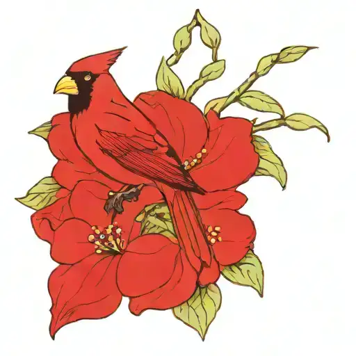 Cardinal On Dogwood Flowers Intertwined