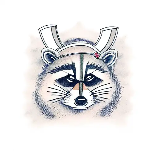 Raccoon Disguised As A Samurai Holding Two Katanas With A Scar In One Eye