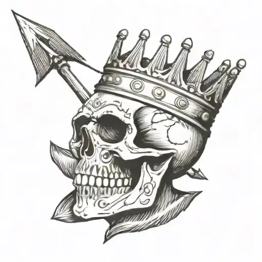 Skull With 2 Arrows Coming Out Of Eye Wearing Crown