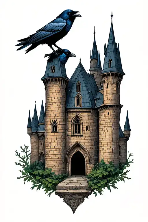 Gothic Castle With A Raven Perched