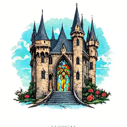 Gothic Castle With Stained Glass Window