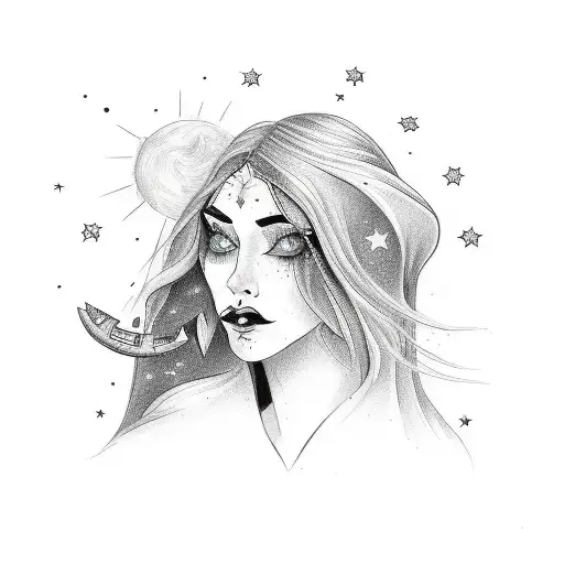 Celestial Witch Casting Spells In The Night Sky