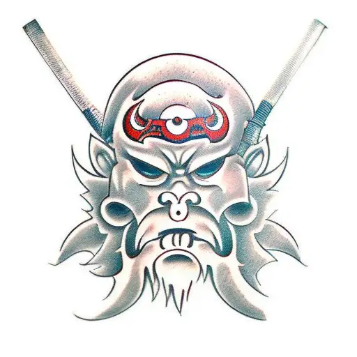 Oni Mask Katana Down The Center