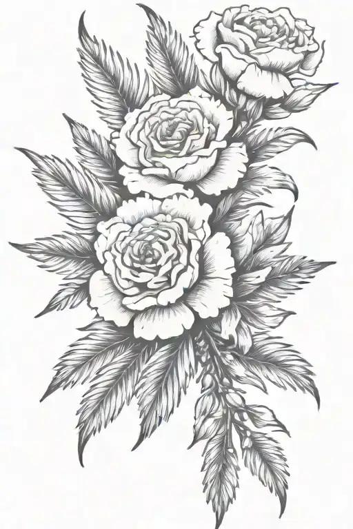 Carnation Flowers And Palm Branches And Rosary Beads Black And White