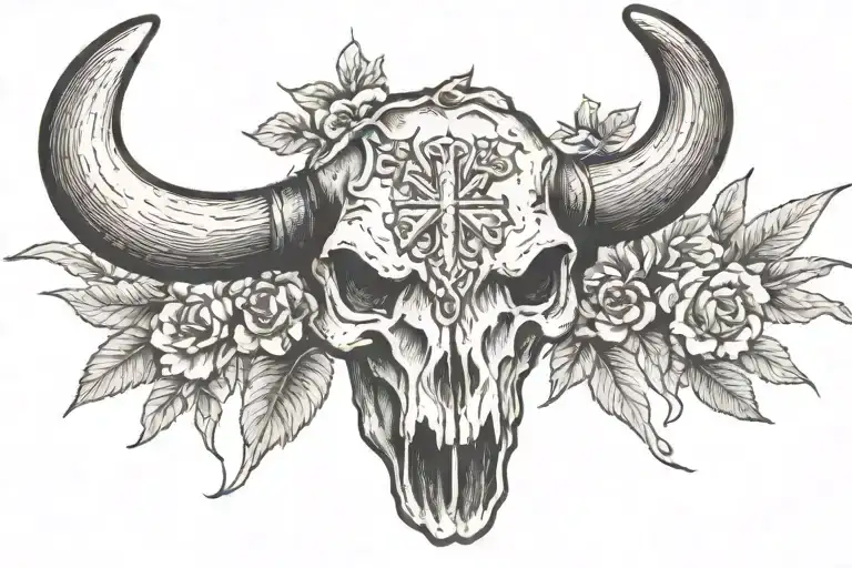 Bull Skull With Cross On The Forehead