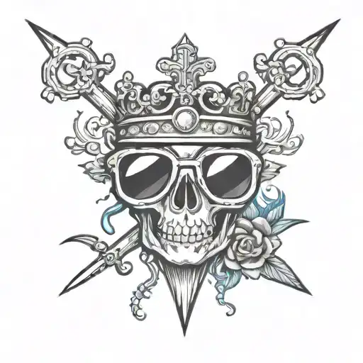 Underwater Glasses Are Pierced With A Nail Cross With Crown