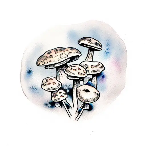 Variety Of Mushrooms In A Band Around An Arm Watercolor Style