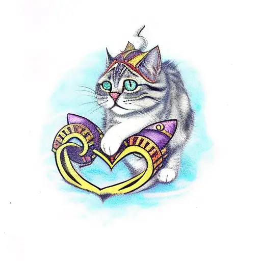 Kharjo The Cat Character From Skyrim In A Heart With A Band That Says I Love Kharjo