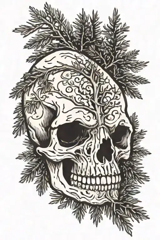 Bear Skull And Pine Trees