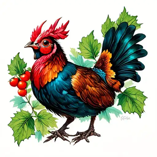 Male Capercaille With Cloudberry And Leaves