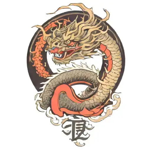 Japaneese Dragon Wrapped Around The Word 'Dezelan' Written