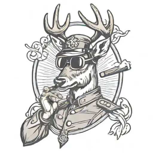 A Deer Dressed As A Soldier Smoking A Cigar