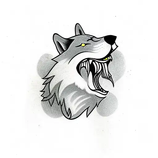 A Wolf With A Knife Into His Mouth