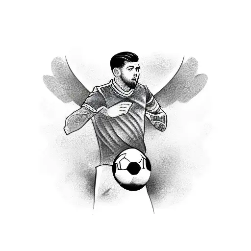 A Realistic Portrait Of Your Son Playing Soccer With An Eagle Perched On His Shoulder