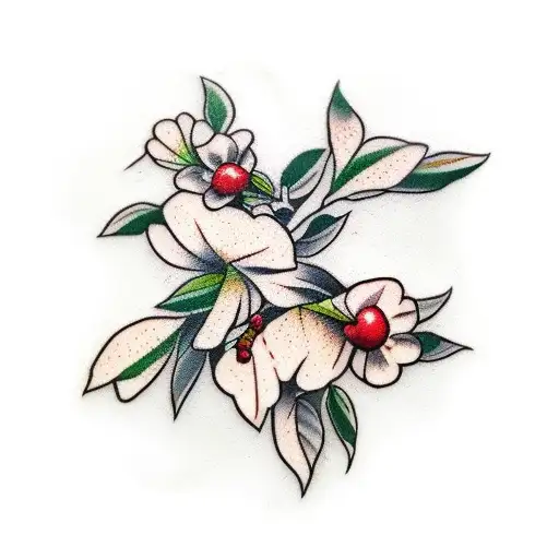 White Dogwood Flowers With Red Cardinal