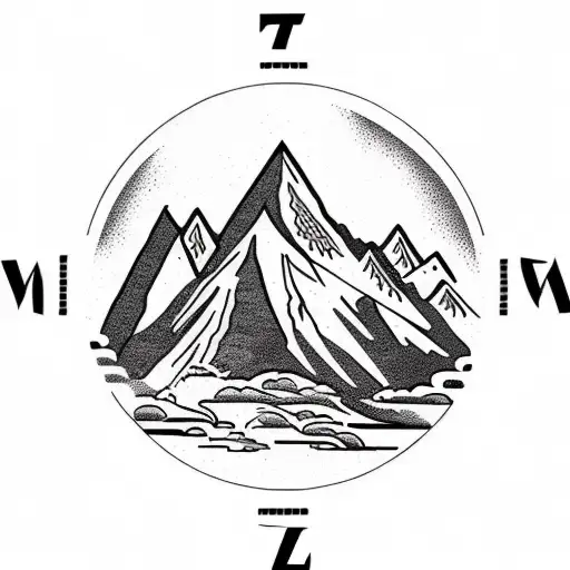 Mountain Scene With Compass Background