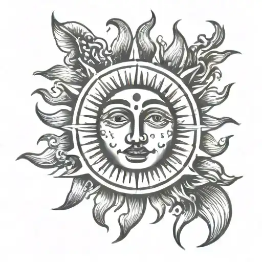 Sun With A Face Who Blowing Blue Sky Filled