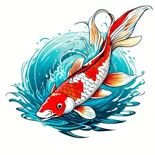 Koi Fish Swimming Upstream