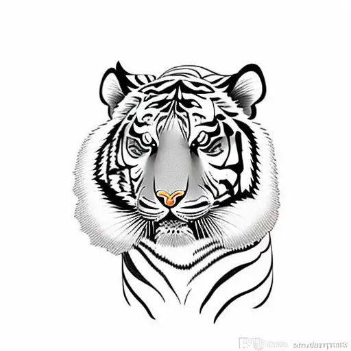 Full-length Tiger And Butterfly For The Chest In Black And White Old School Style