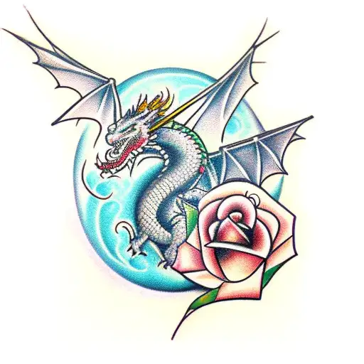 Dragon With Rose And Dagger