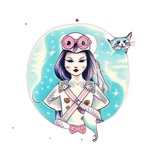 Girl And A Cat Looking At The Stars