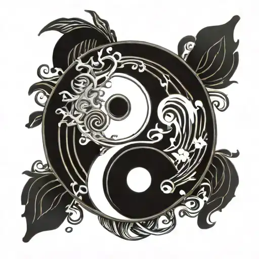 Yin Yang Symbol Incorporating Musical And Technological Elements