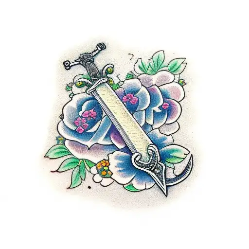 Sword Stuck In Ground With Flowers