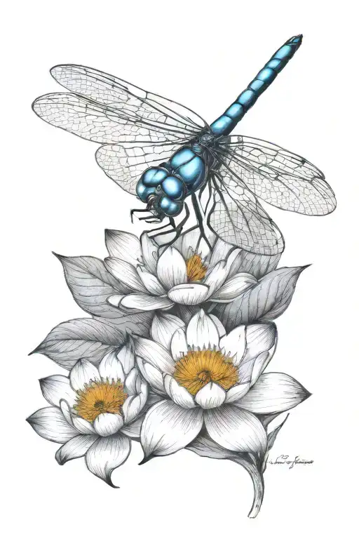 Dragonfly Resting On Lotus Flower