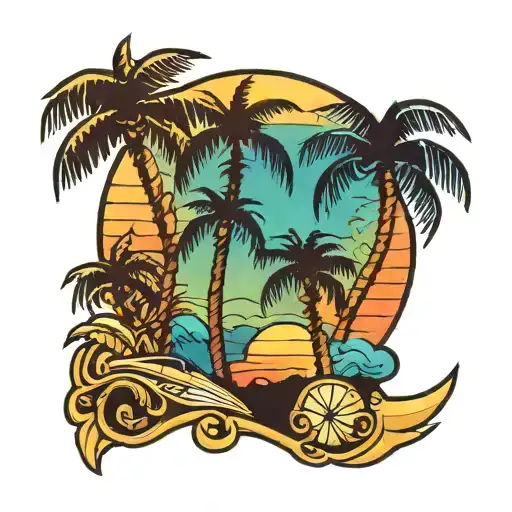 Palm Tree Sunset In Background