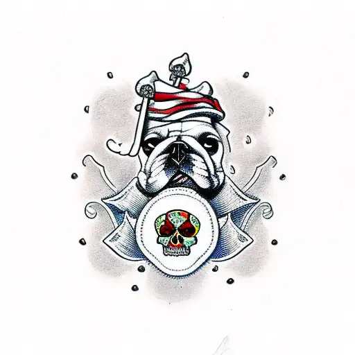 A Skull Of Bulldog With Money In Mounth And Crossbones