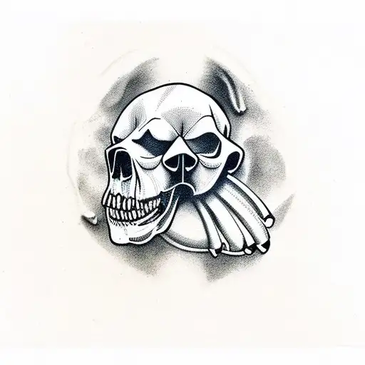 A Skull Of Bulldog With Bone In Mounth Consisted From Paper Money