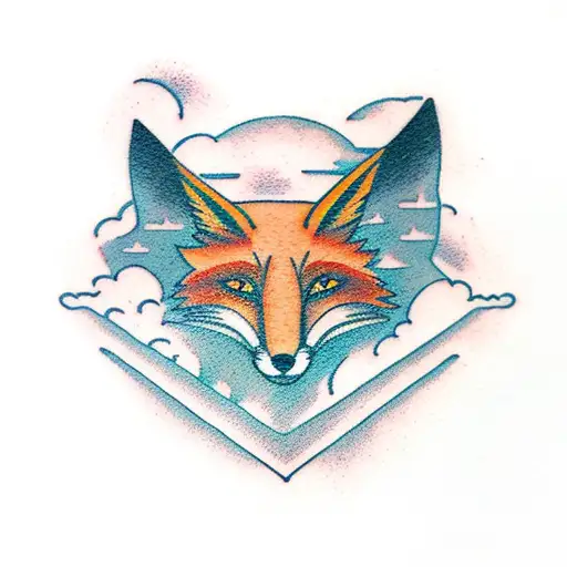 The Word Fox With A Mountain And Clouds Behind It
