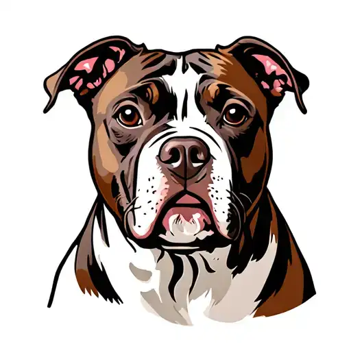 Pitbull Dog All White With A Brown Ear And Brown Heart Nose