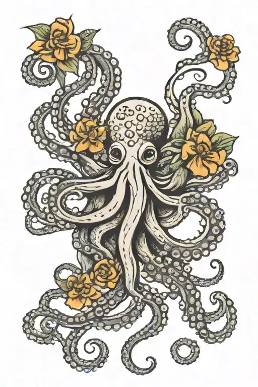 Octopus And Flowers Intertwined