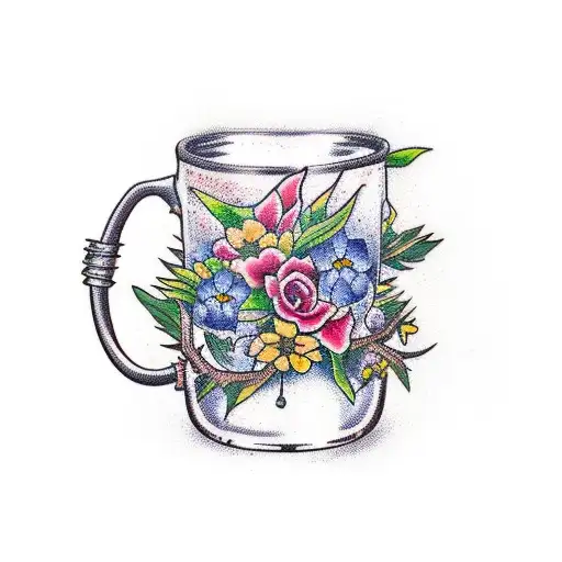 A Majestic Beer Mug Surrounded By Lush Nature Elements Like Trees And Flowers