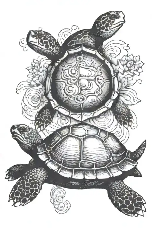 Turtle With Land For A Shell And Sea Life Under