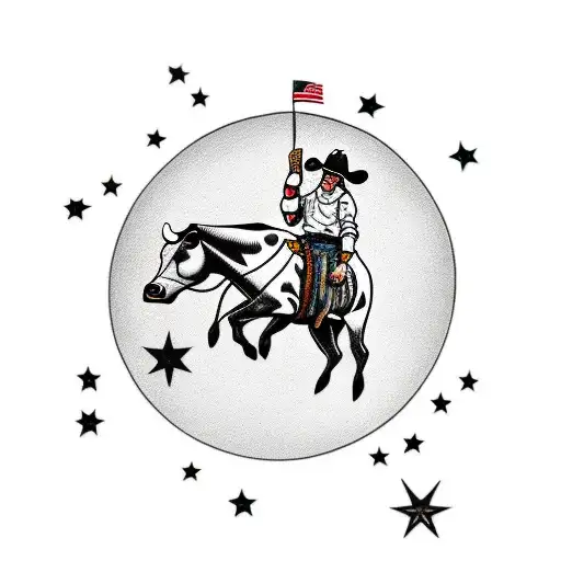 Cowboy Riding Cow That Is Jumping Over The Moon