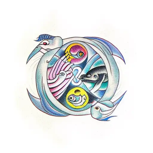 Yin And Yang Represented By Two Fish With The Arabic Word Karma In The Centre