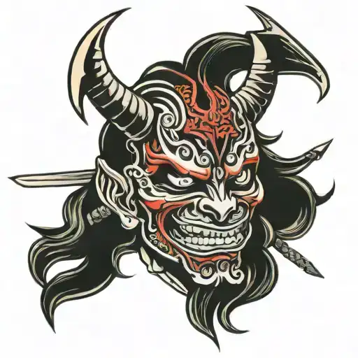 Demon Mask With Katana Sword