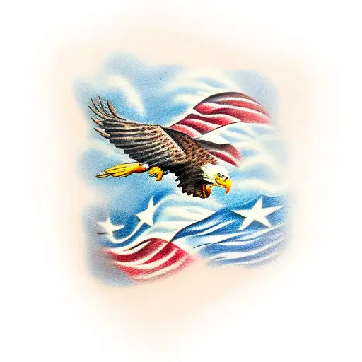 Flying Bald Eagle Carrying A Texas Flag