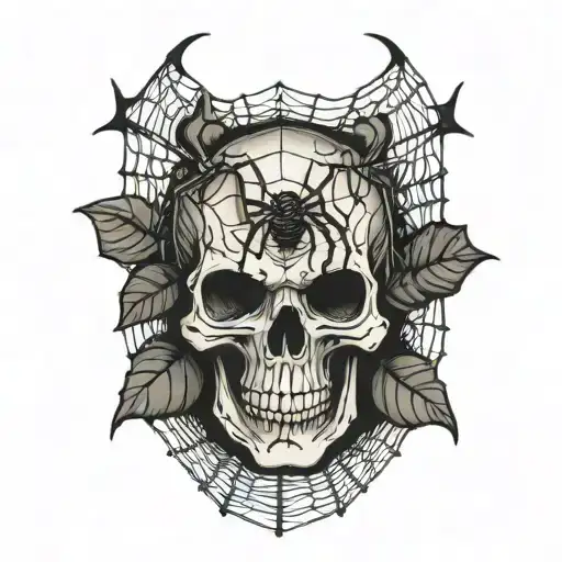 Skull And A Spider In A Spider Web