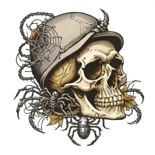 Colored Drawing Of A Skull And A Spider For The Neck
