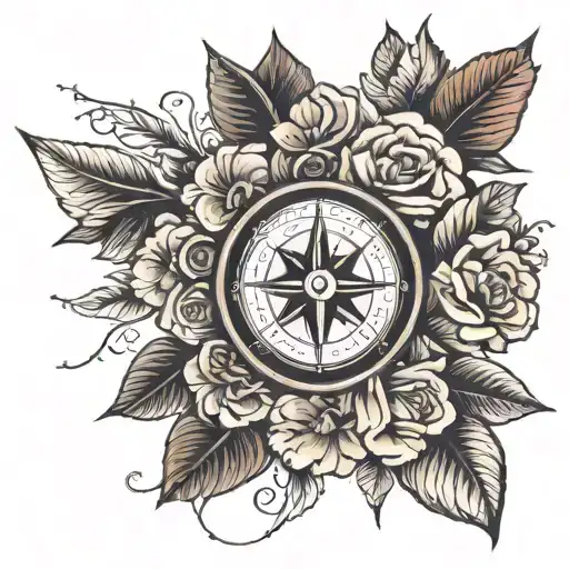 Compass With Roses Mayflowers Hibiscus
