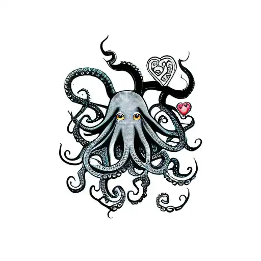 Girl Octopus With Hearts