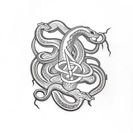 Design A Traditional Tattoo Featuring A Snake Entwined With An Industrial Music Logo